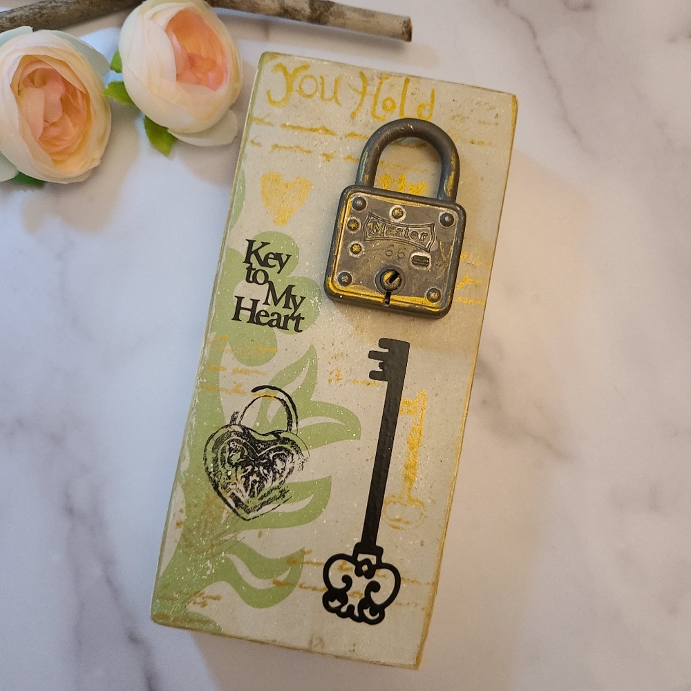 "You hold the key to my heart" one of a kind decorative sign. Upcycled